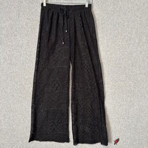 Universal Fashion Women's Medium Wide Leg Pants Black Sheer Lace Boho Festival